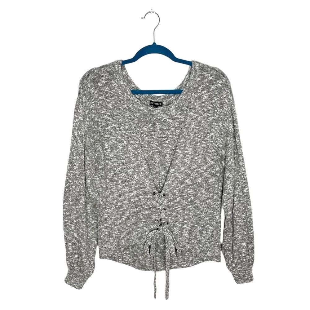 Express Gray Space Dye Corset Waist Slouchy Balloon Sleeve Sweater